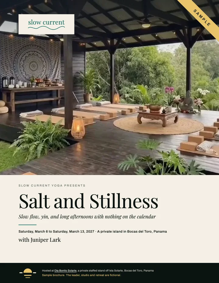 The cover of the sample participant brochure, Salt and Stillness